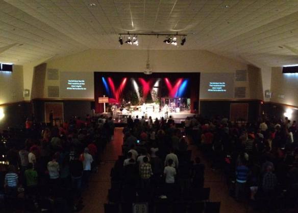 A church service - from sound room